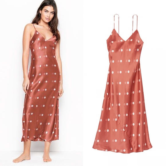 Victoria's Secret Other - Victoria’s Secret / 100% Silk Midi Slip Dress Polkadot Nightgown Pajama Lingerie